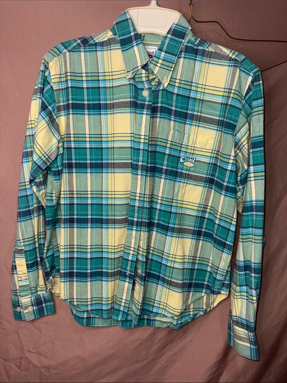 Cruel Girl Teal and Yellow Plaid Button-Down Shirt